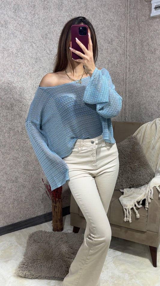 Mavi Kayık Yaka Triko