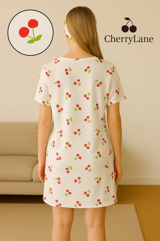 Kiraz Desenli Askılı Tişört Elbise & Saç Bandı