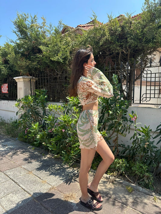 Bağlamalı Bohem Crop & Şort Takım