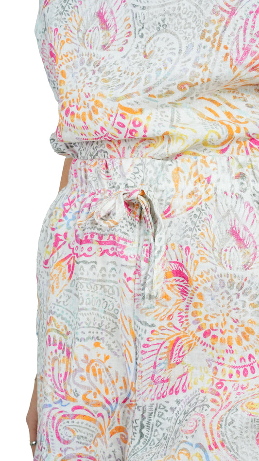 Etnik Desenli Keten Atlet Şort Takım