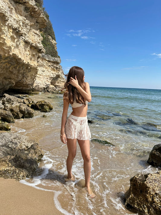 Çizgili Çiçek Desen Pareo Mini Etek