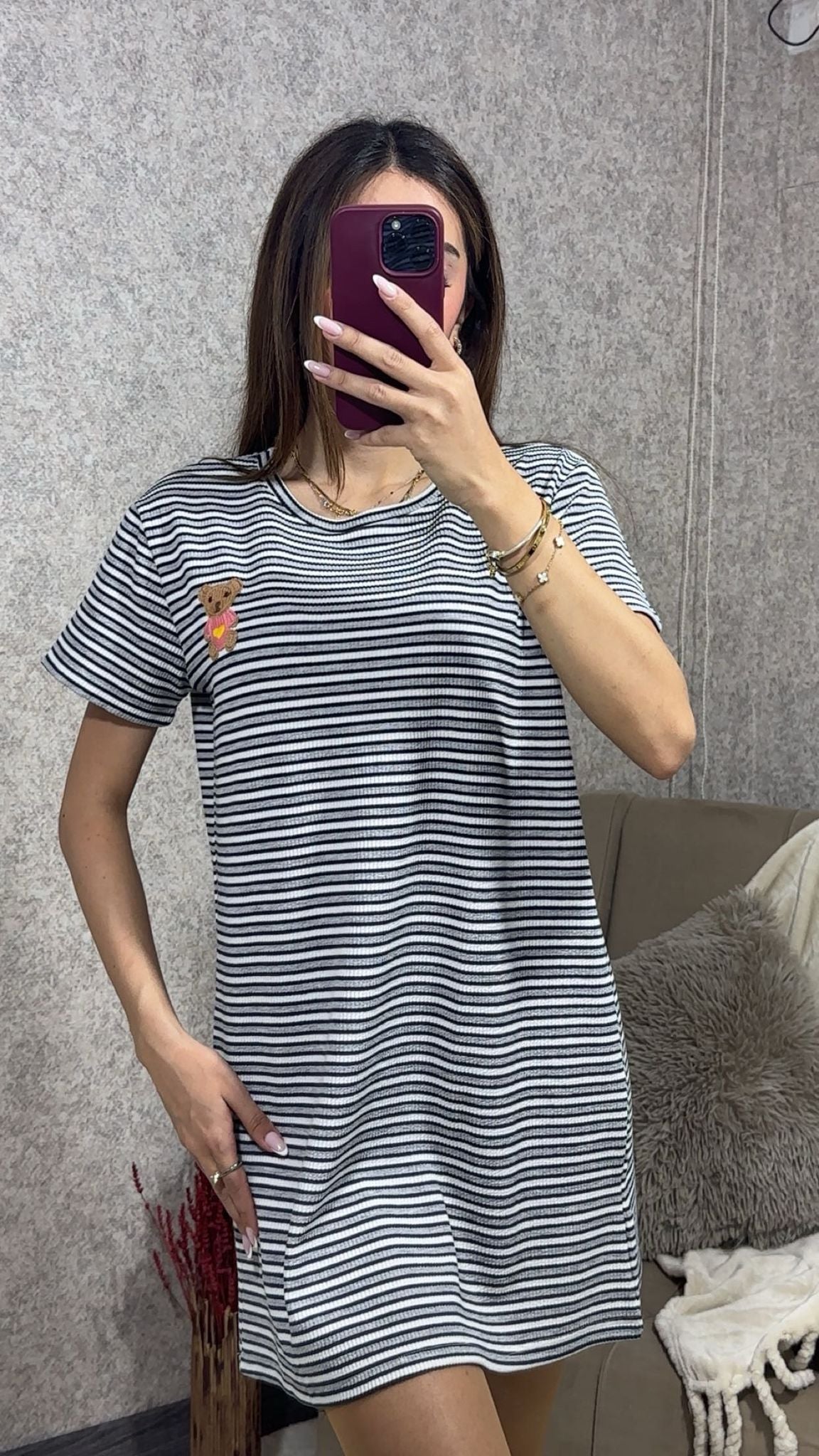 Siyah Beyaz Çizgili  T-Shirt Elbise