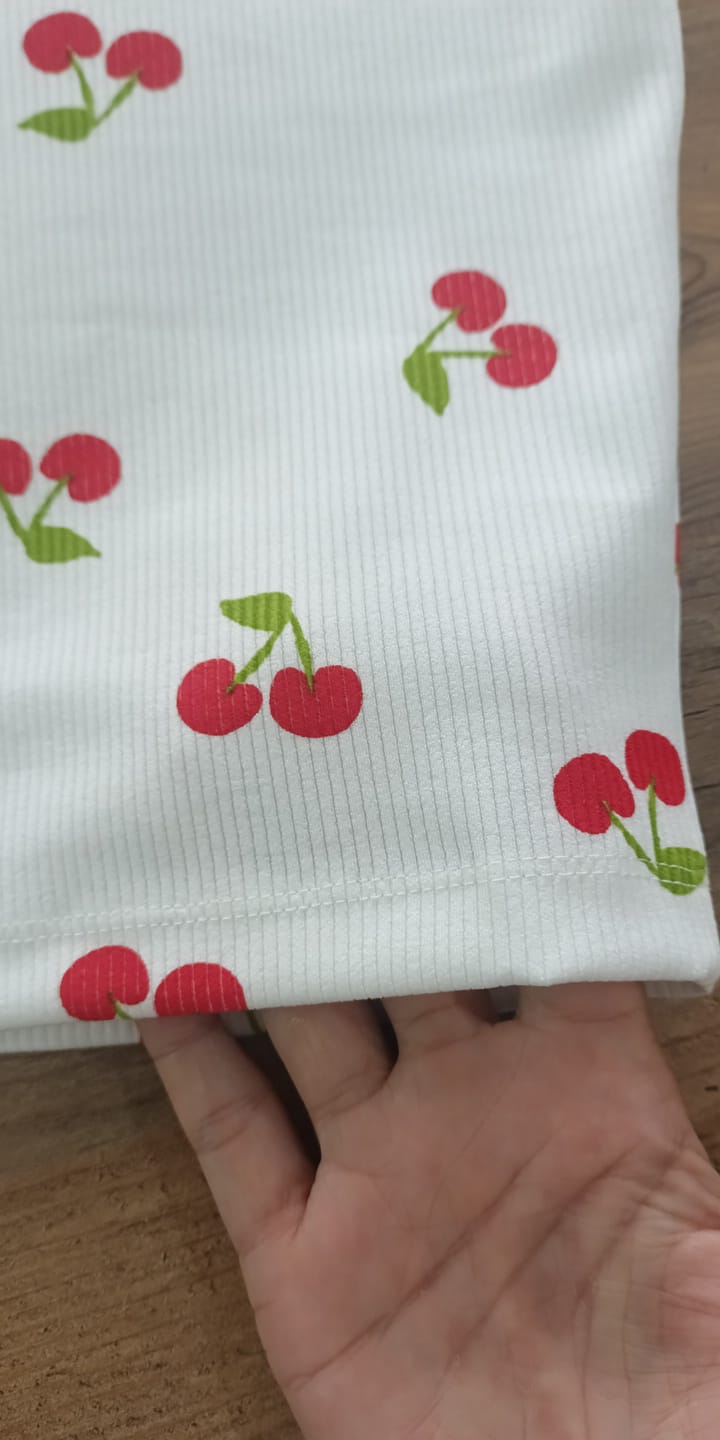 CherryLane Kiraz Desenli Ribanalı Beyaz Crop Atlet