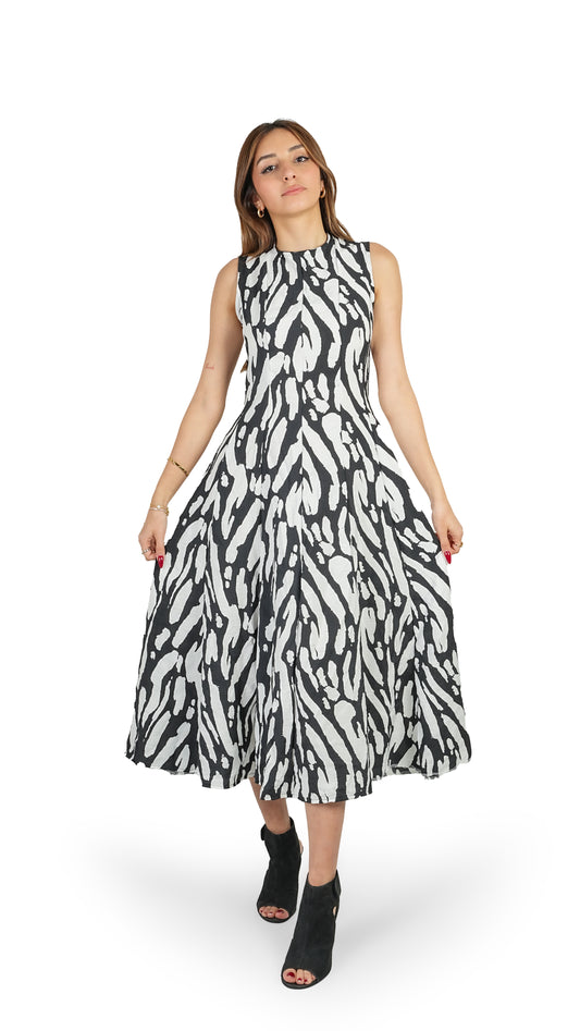Zebra Desenli Midi Boy Kolsuz Elbise